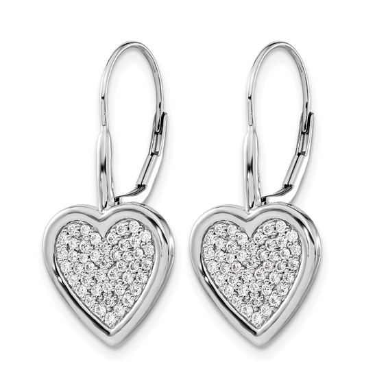 14k White Gold 1/2 carat Diamond Pave Fancy Heart Leverback Earrings