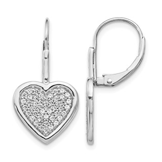 14k White Gold 1/2 carat Diamond Pave Fancy Heart Leverback Earrings