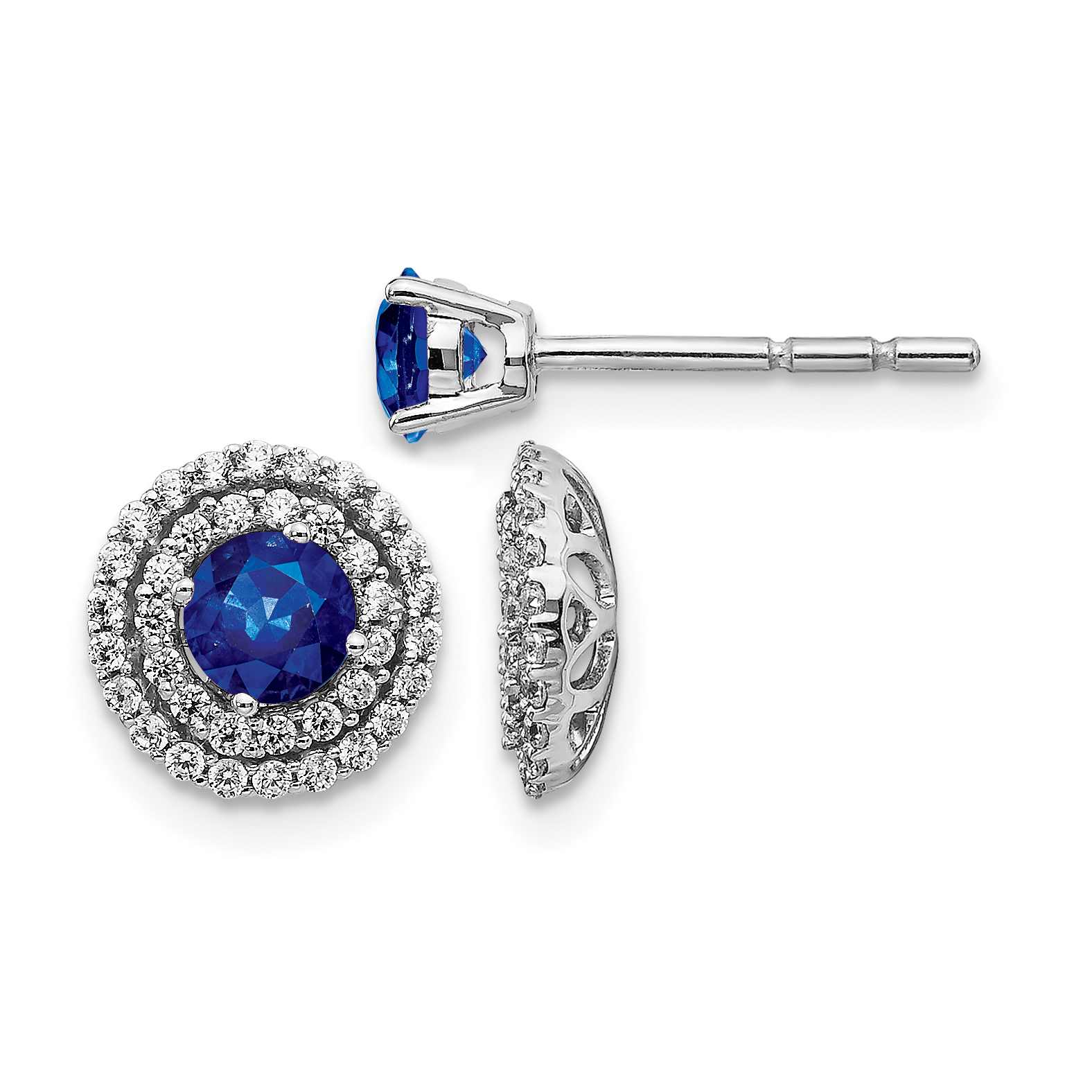 14k White Gold Diamond and Sapphire Stud w/ Jacket Earrings (EM4021-SA-037-WA)