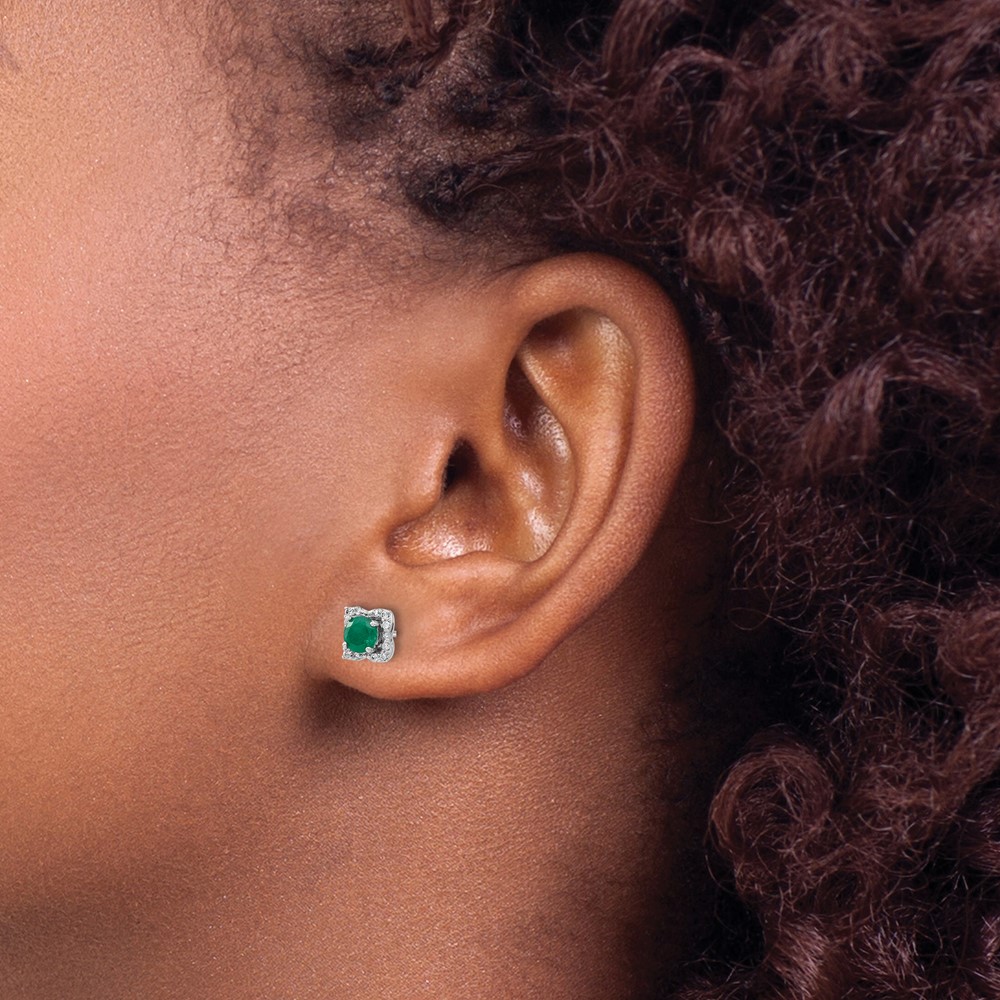 14k White Gold Diamond and Emerald Stud w/ Jacket Earrings (EM4022-EM-010-WA)