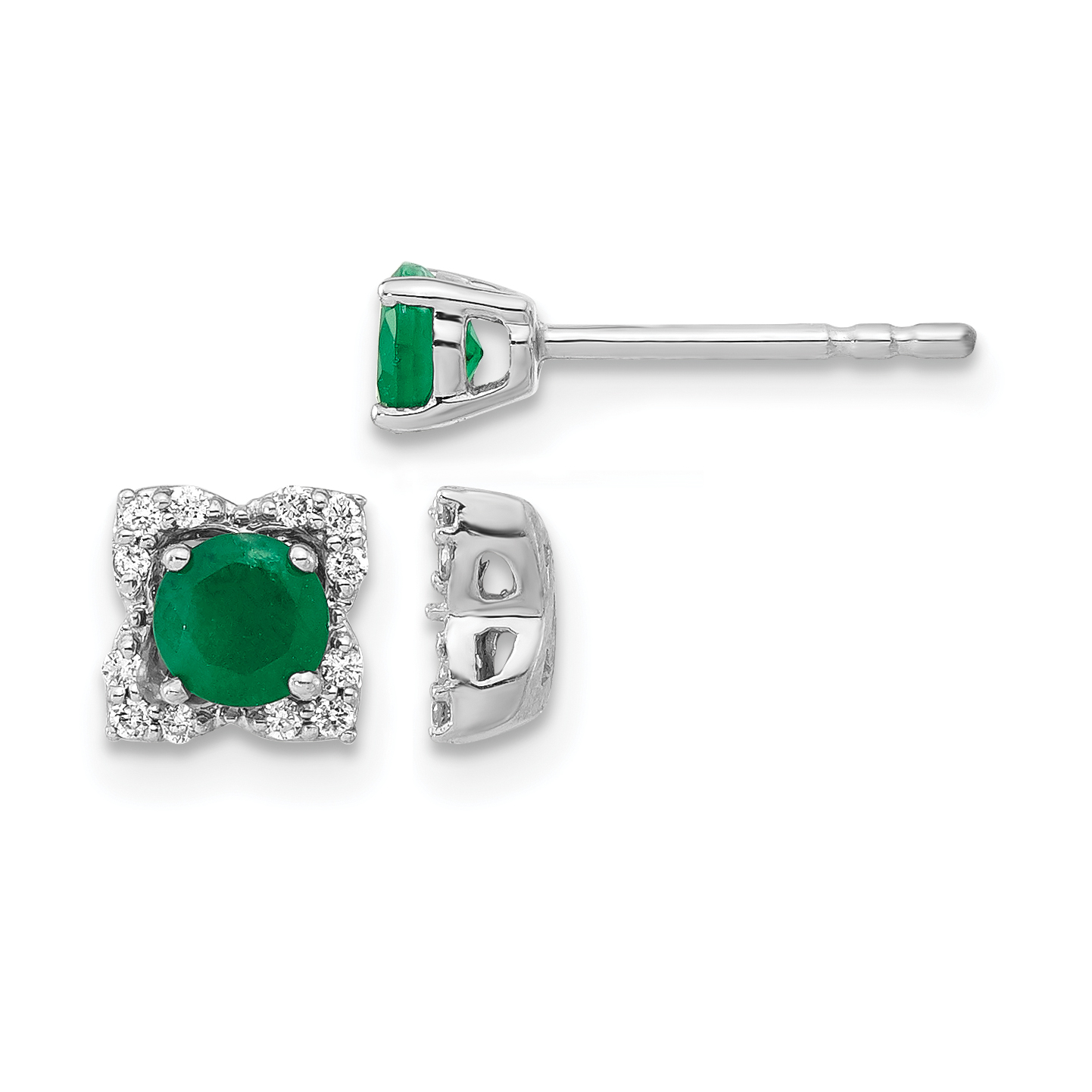 14k White Gold Diamond and Emerald Stud w/ Jacket Earrings (EM4022-EM-010-WA)