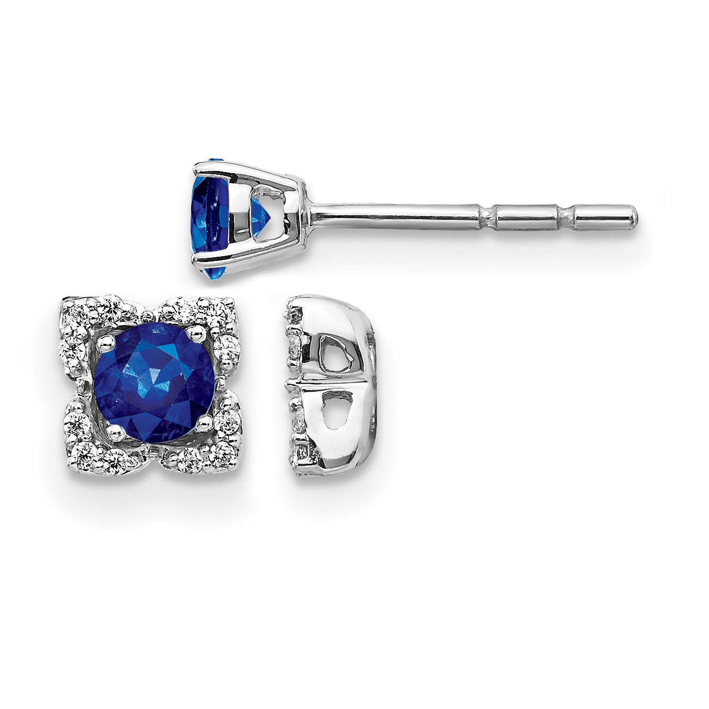 14k White Gold Diamond and Sapphire Stud w/Jacket Earrings (EM4022-SA-010-WA)