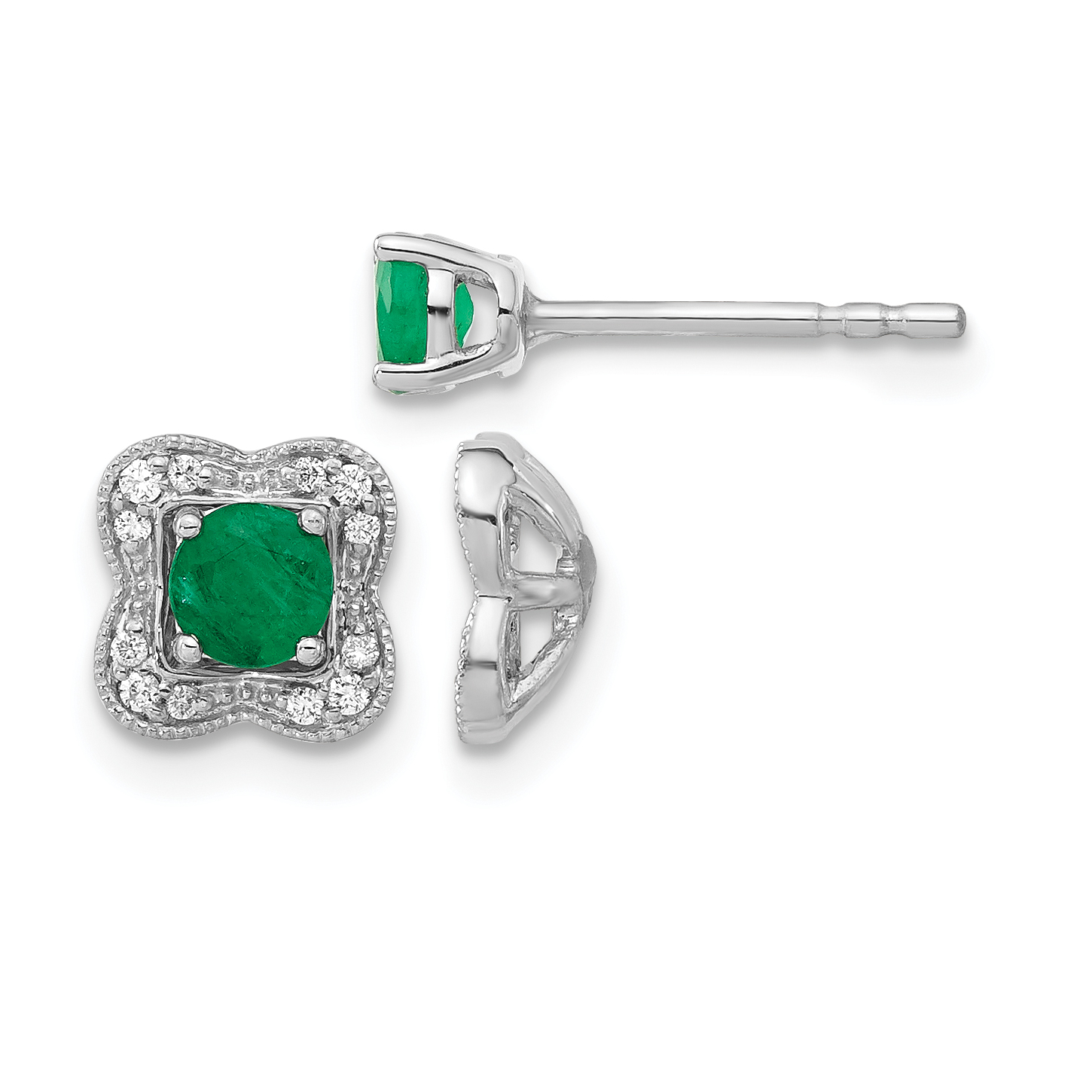 14k White Gold Diamond and Emerald Stud w/ Jacket Earrings (EM4023-EM-008-WA)