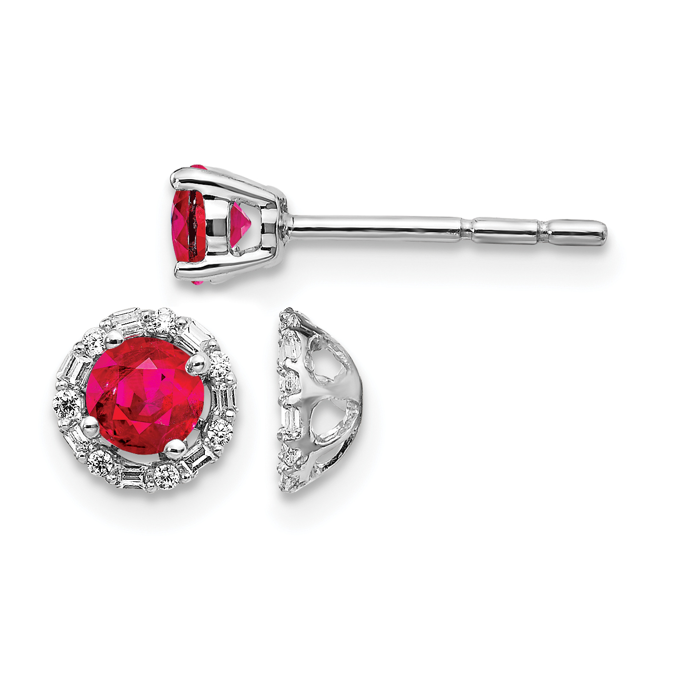 14k White Gold Diamond and Ruby Stud w/ Jacket Earrings (EM4024-RU-007-WA)