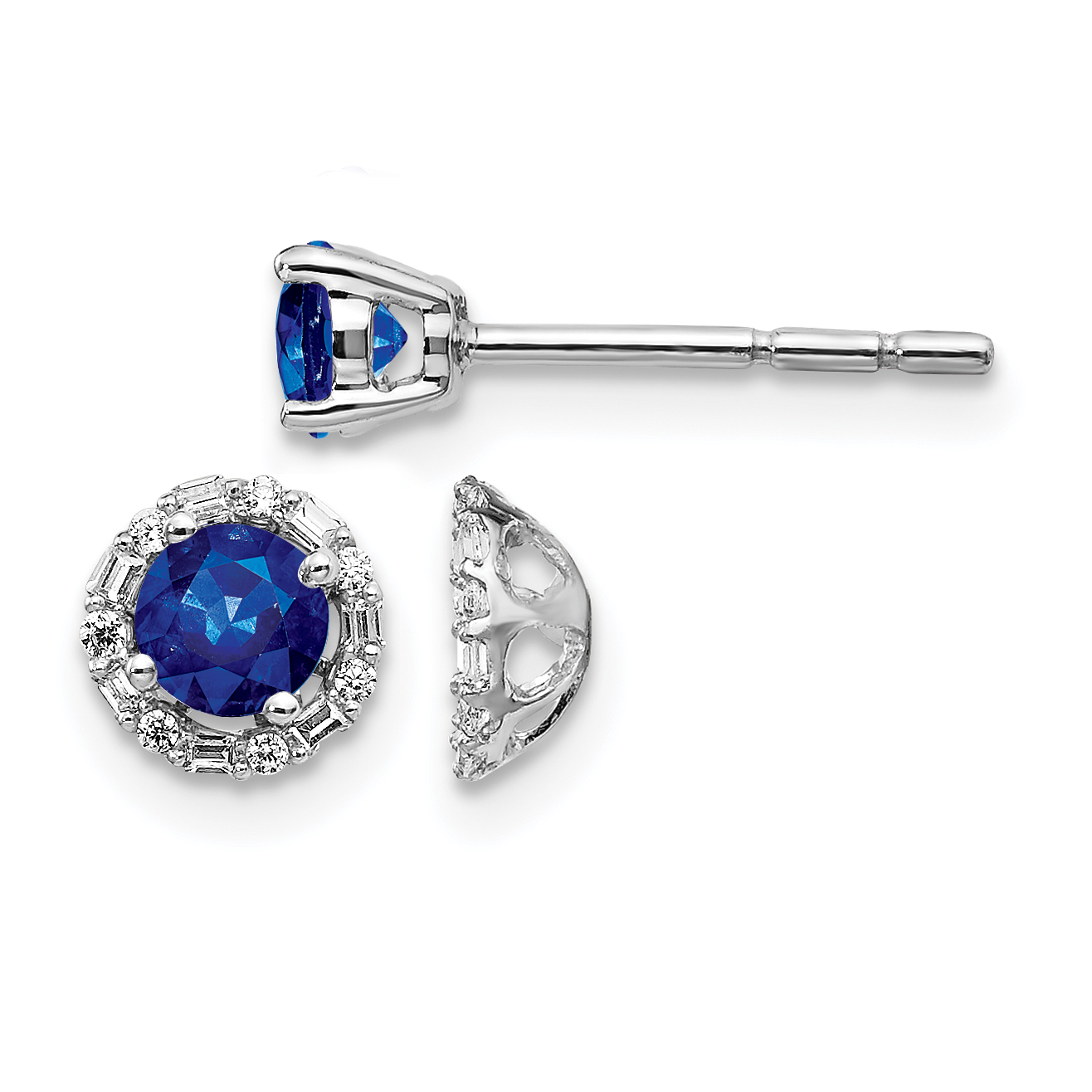 14k White Gold Diamond and Sapphire Stud w/Jacket Earrings (EM4024-SA-007-WA)