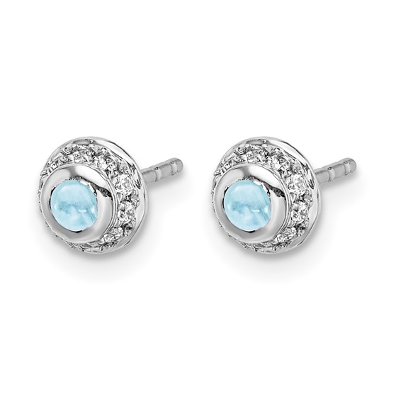 14k White Gold Diamond and Cabochon Aquamarine Earrings