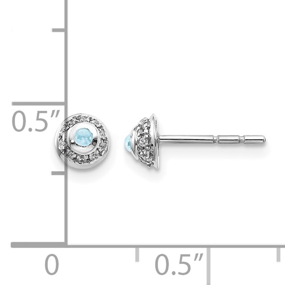 14k White Gold Diamond and Cabochon Aquamarine Earrings