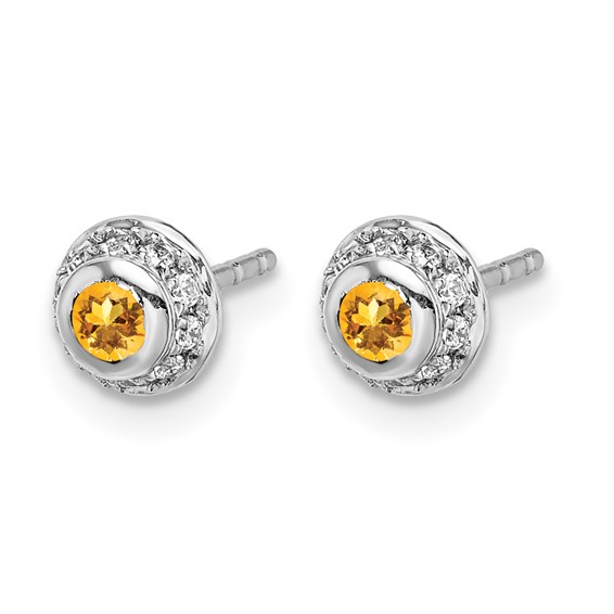 14k White Gold Diamond and Cabochon Citrine Earrings