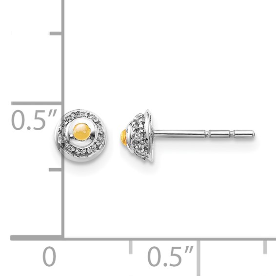 14k White Gold Diamond and Cabochon Citrine Earrings
