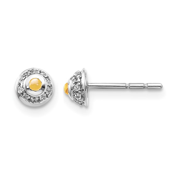 14k White Gold Diamond and Cabochon Citrine Earrings