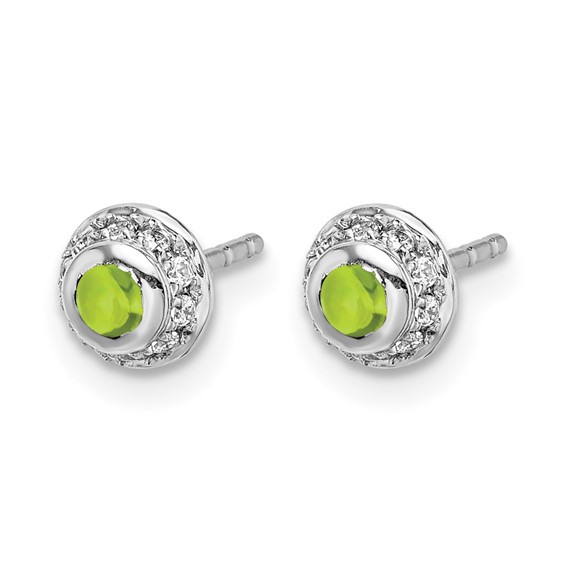 14k White Gold Diamond and Cabochon Peridot Earrings