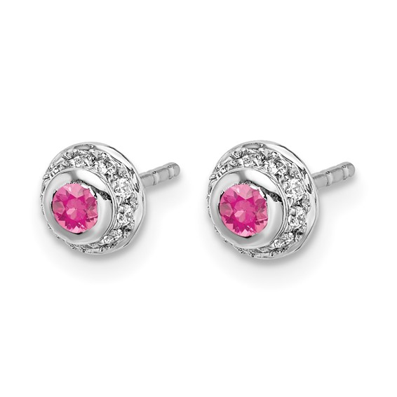 14k White Gold Diamond and Cabochon Pink Tourmaline Earrings