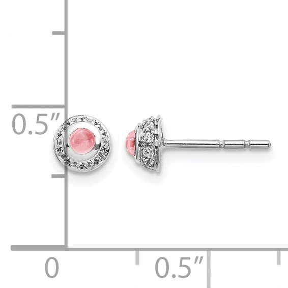 14k White Gold Diamond and Cabochon Pink Tourmaline Earrings