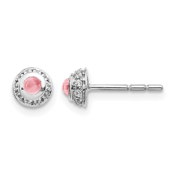 14k White Gold Diamond and Cabochon Pink Tourmaline Earrings