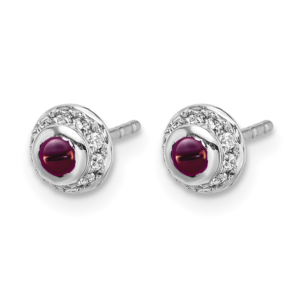 14k White Gold Diamond and Cabochon Rhodolite Garnet Earrings (EM4030-RG-008-WA)