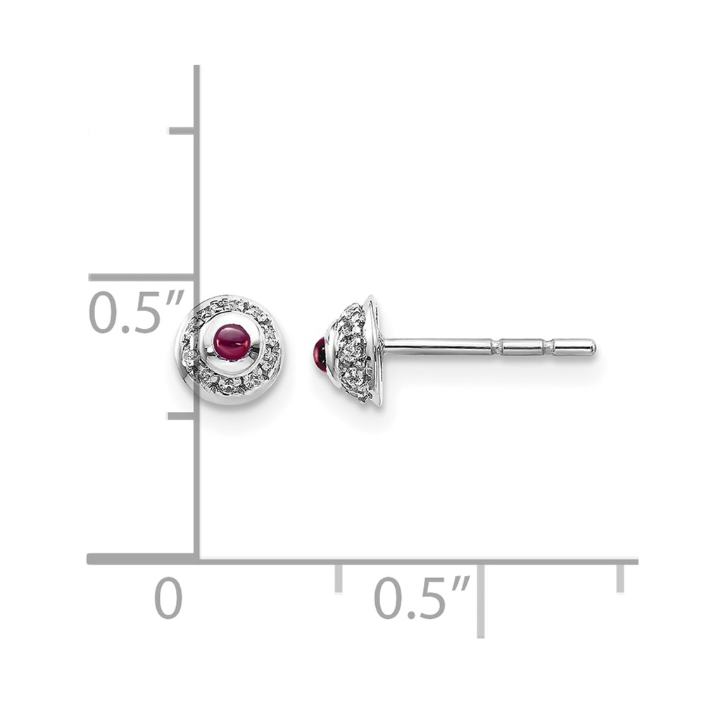 14k White Gold Diamond and Cabochon Rhodolite Garnet Earrings (EM4030-RG-008-WA)