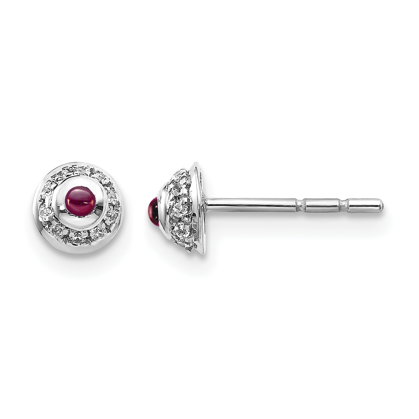 14k White Gold Diamond and Cabochon Rhodolite Garnet Earrings (EM4030-RG-008-WA)
