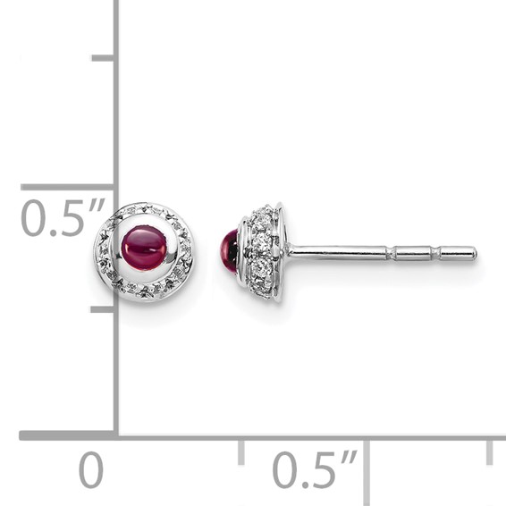 14k White Gold Diamond and Cabochon Rhodolite Garnet Earrings