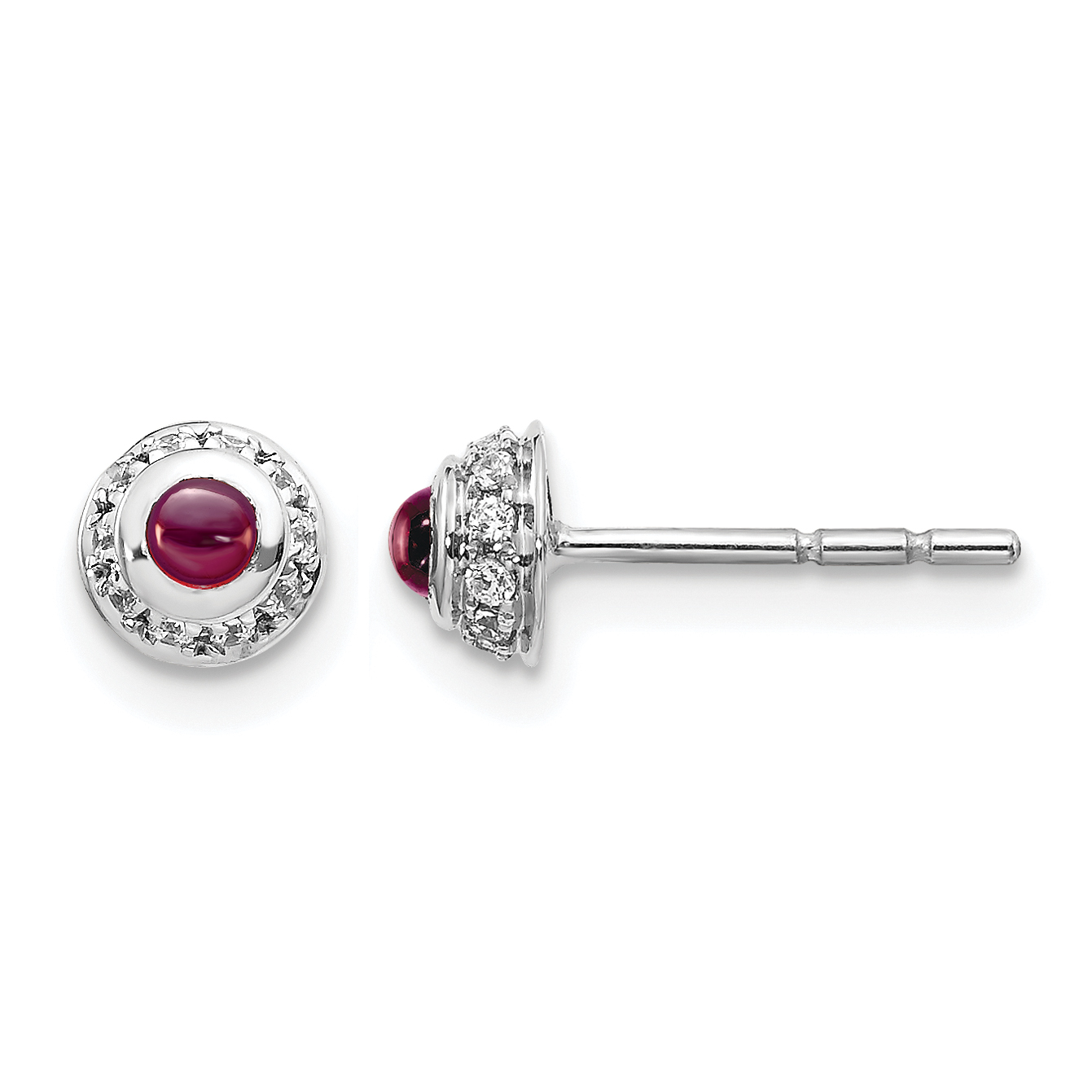 14k White Gold Diamond and Cabochon Rhodolite Garnet Earrings (EM4030-RG-010-WA)