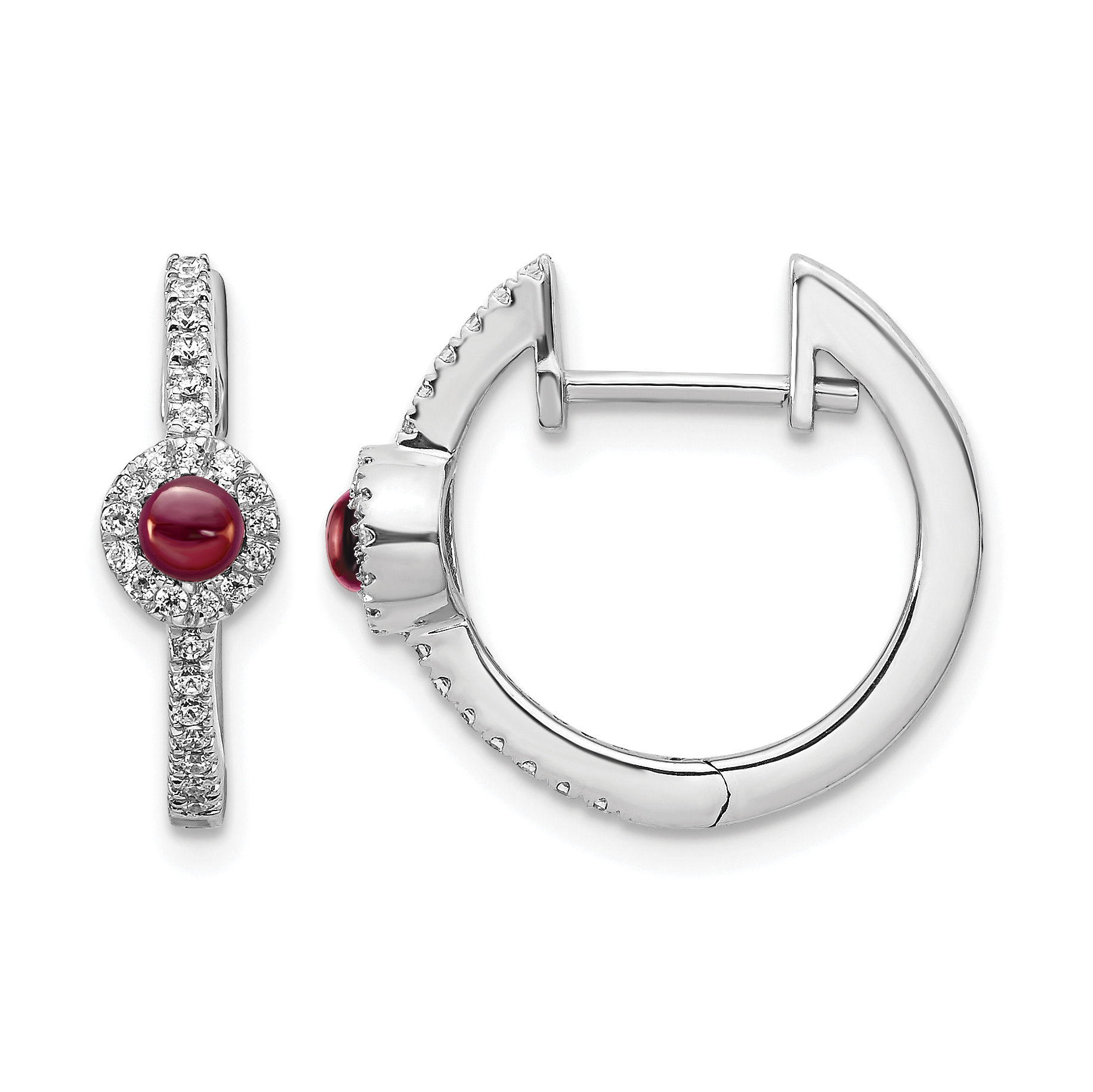 14k White Gold Diamond and Cabochon Garnet Earrings (EM4031-GA-020-WA)