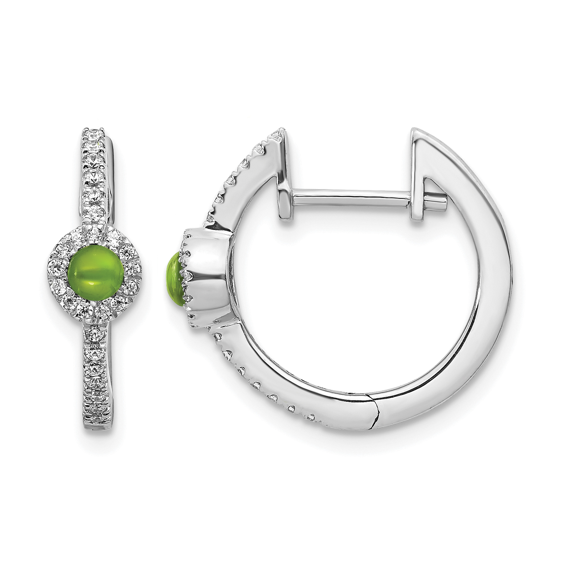 14k White Gold Diamond and Cabochon Peridot Earrings (EM4031-PE-020-WA)