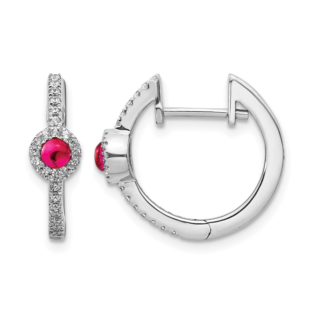 14k White Gold Diamond and Cabochon Ruby Earrings (EM4031-RU-020-WA)