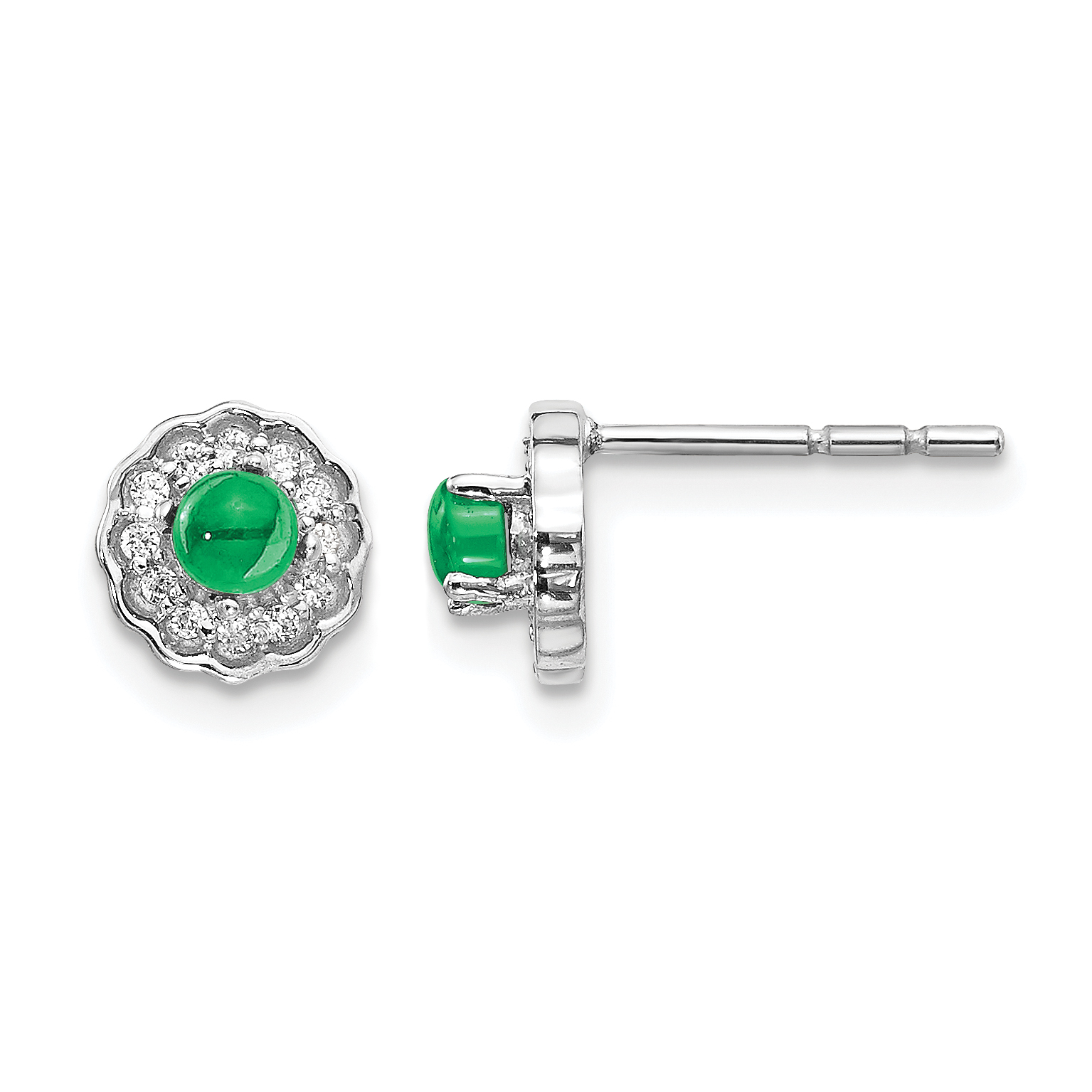 14k White Gold Diamond and Cabochon Emerald Earrings (EM4032-EM-010-WA)