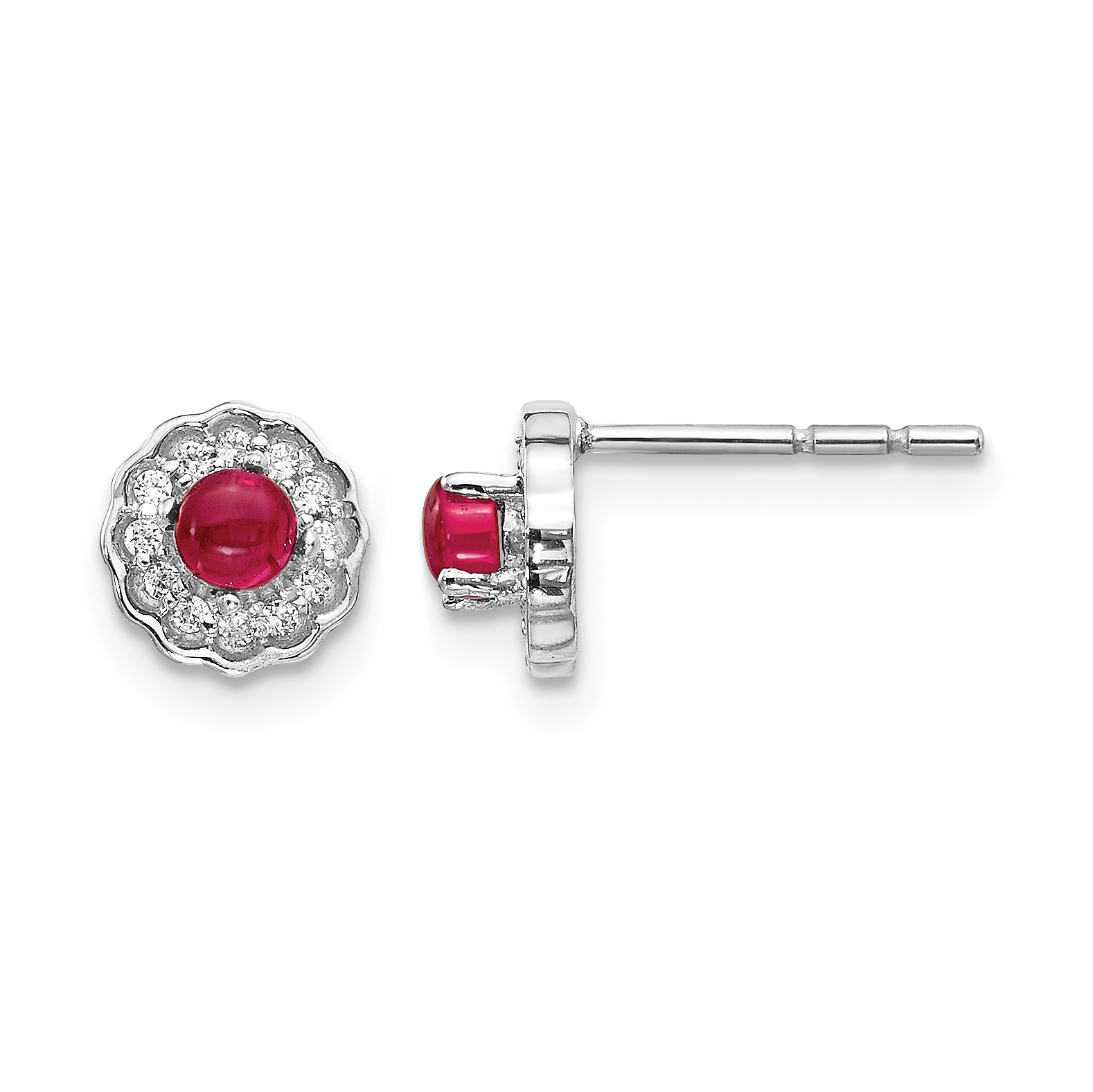 14k White Gold Diamond and Cabochon Ruby Earrings (EM4032-RU-010-WA)