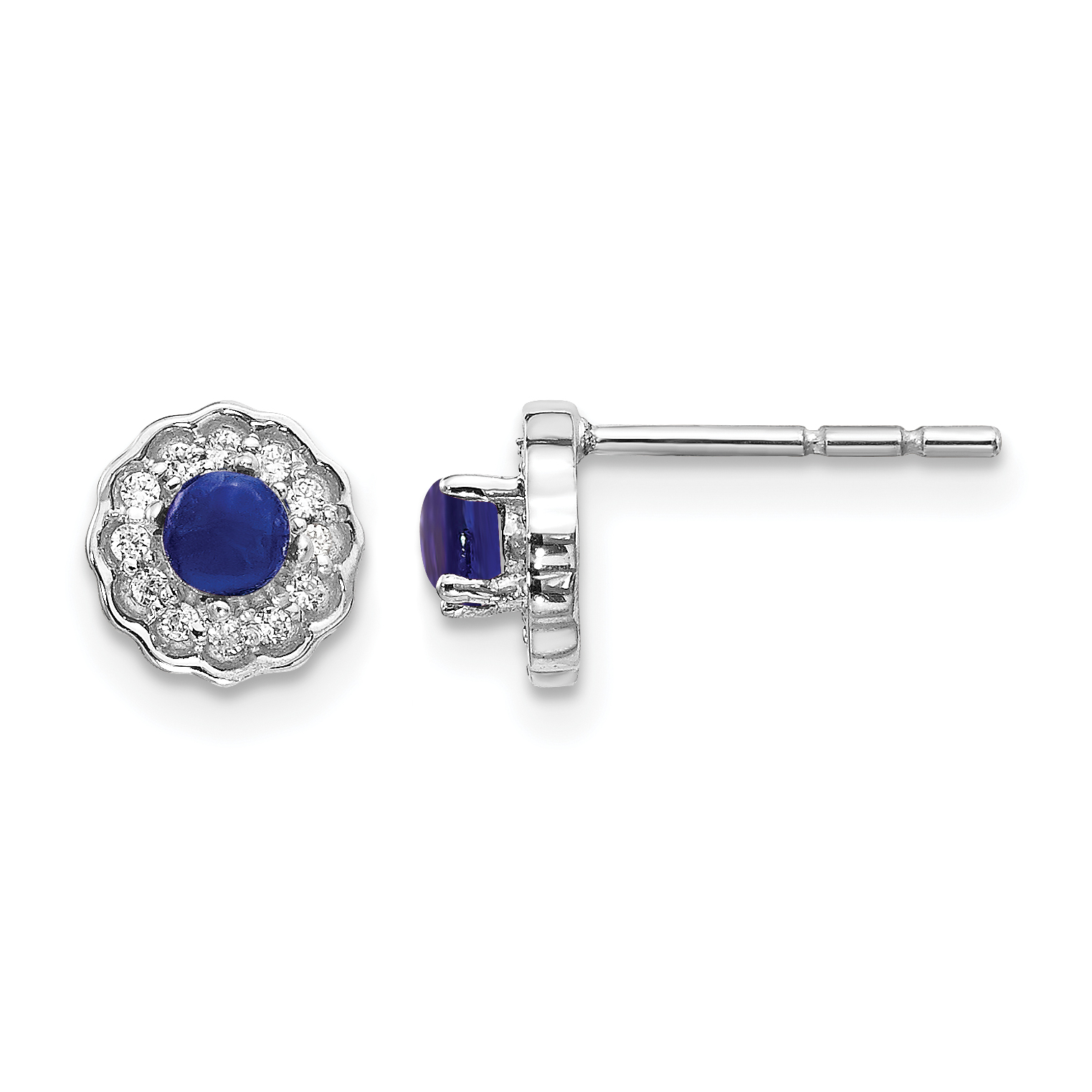 14k White Gold Diamond and Cabochon Sapphire Earrings (EM4032-SA-010-WA)