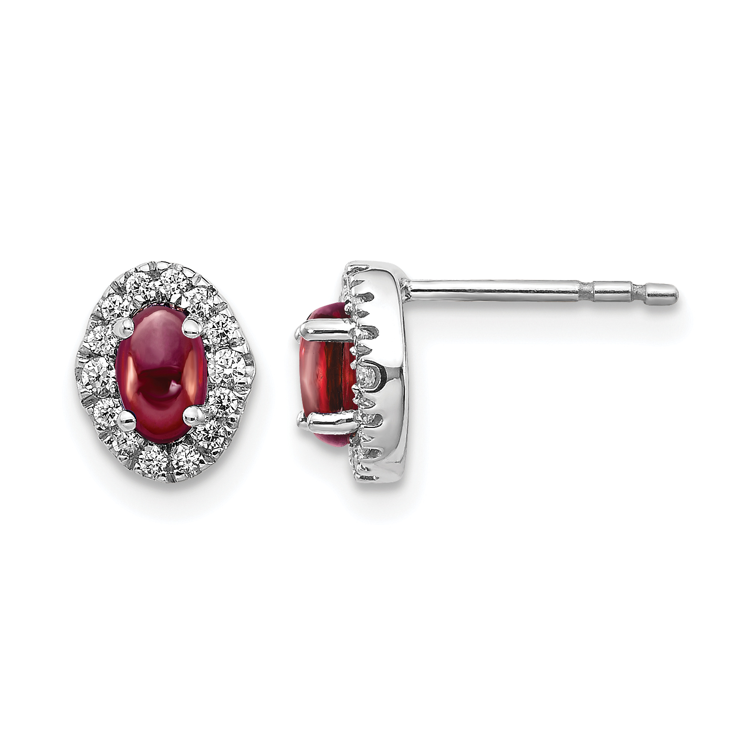 14k White Gold Diamond and Cabochon Garnet Earrings (EM4035-GA-016-WA)