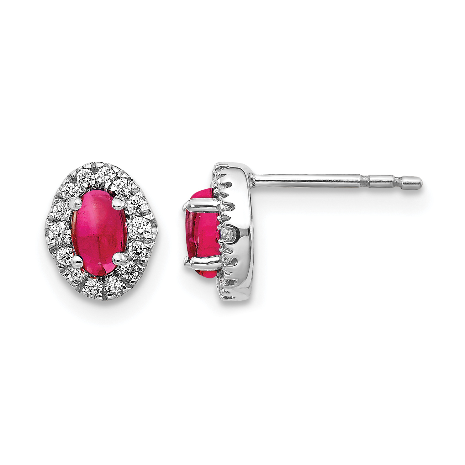 14k White Gold Diamond and Cabochon Ruby Earrings (EM4035-RU-016-WA)