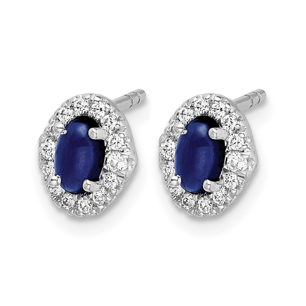 14k White Gold 1/6 carat Lab Grown Diamond VS/SI+ G+ and Oval Created Sapphire Halo Post Earrings (EM4035-CSA-016-WLG)