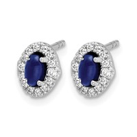14K White Gold 0.17 Carat Lab Grown Diamond VS SI+ G+ and Oval Created Sapphire Halo Post Earrings view 2