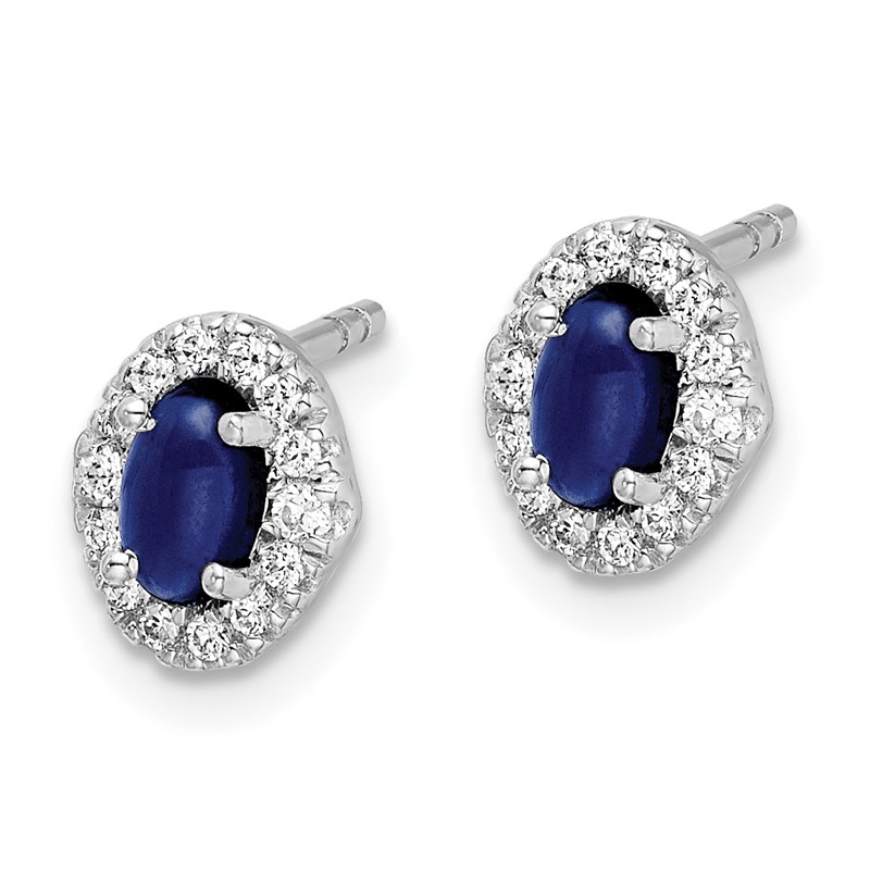 14k White Gold 1/6 carat Lab Grown Diamond VS/SI+ G+ and Oval Created Sapphire Halo Post Earrings