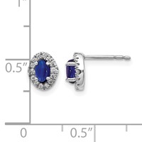 14K White Gold 0.17 Carat Lab Grown Diamond VS SI+ G+ and Oval Created Sapphire Halo Post Earrings view 4