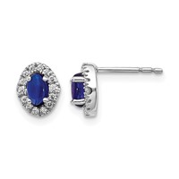 14K White Gold 0.17 Carat Lab Grown Diamond VS SI+ G+ and Oval Created Sapphire Halo Post Earrings view 1