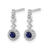 14K White Gold 0.17 Carat Lab Grown Diamond VS SI+ G+ and Cabochon Created Sapphire Complete Dangle Post Earrings view 2