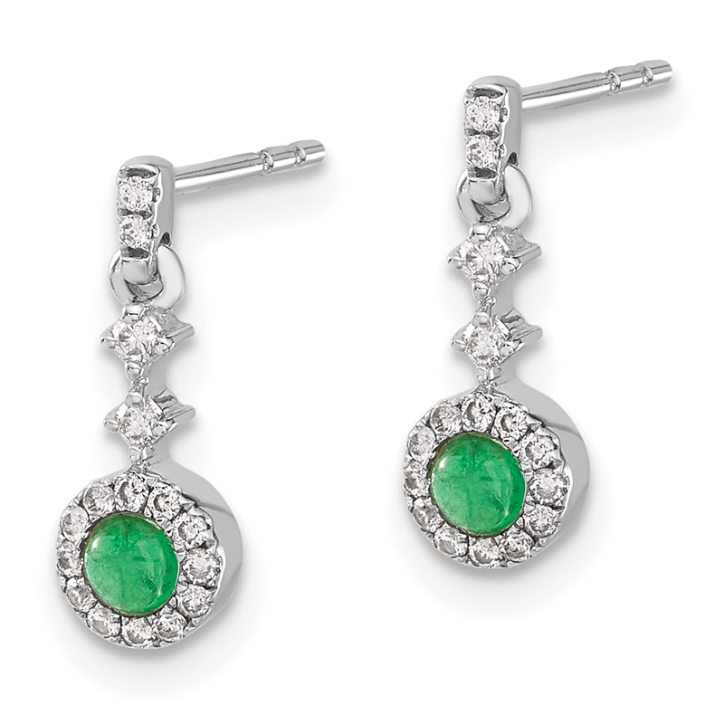 14k White Gold 1/6 carat Lab Grown Diamond VS/SI+ G+ and Created Emerald Complete Dangle Post Earrings