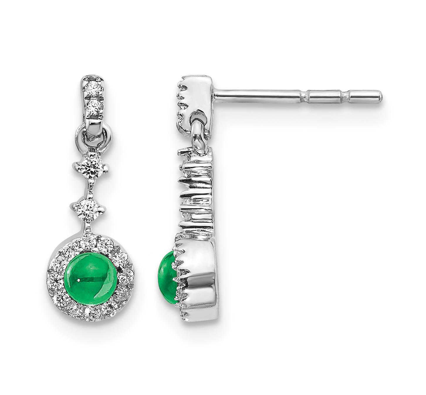 14k White Gold 1/6 carat Lab Grown Diamond VS/SI+ G+ and Created Emerald Complete Dangle Post Earrings (EM4037-CEM-016-WLG)
