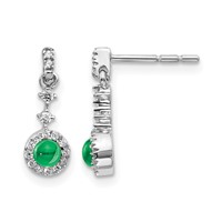 14K White Gold 0.17 Carat Lab Grown Diamond VS SI+ G+ and Created Emerald Complete Dangle Post Earrings view 1