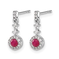 14K White Gold 0.17 Carat Lab Grown Diamond VS SI+ G+ and Cabochon Created Ruby Complete Dangle Post Earrings view 2