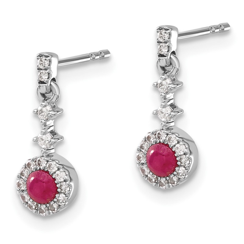 14k White Gold 1/6 carat Lab Grown Diamond VS/SI+ G+ and Cabochon Created Ruby Complete Dangle Post Earrings