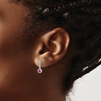 14K White Gold 0.17 Carat Lab Grown Diamond VS SI+ G+ and Cabochon Created Ruby Complete Dangle Post Earrings view 3