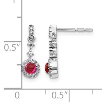 14K White Gold 0.17 Carat Lab Grown Diamond VS SI+ G+ and Cabochon Created Ruby Complete Dangle Post Earrings view 4