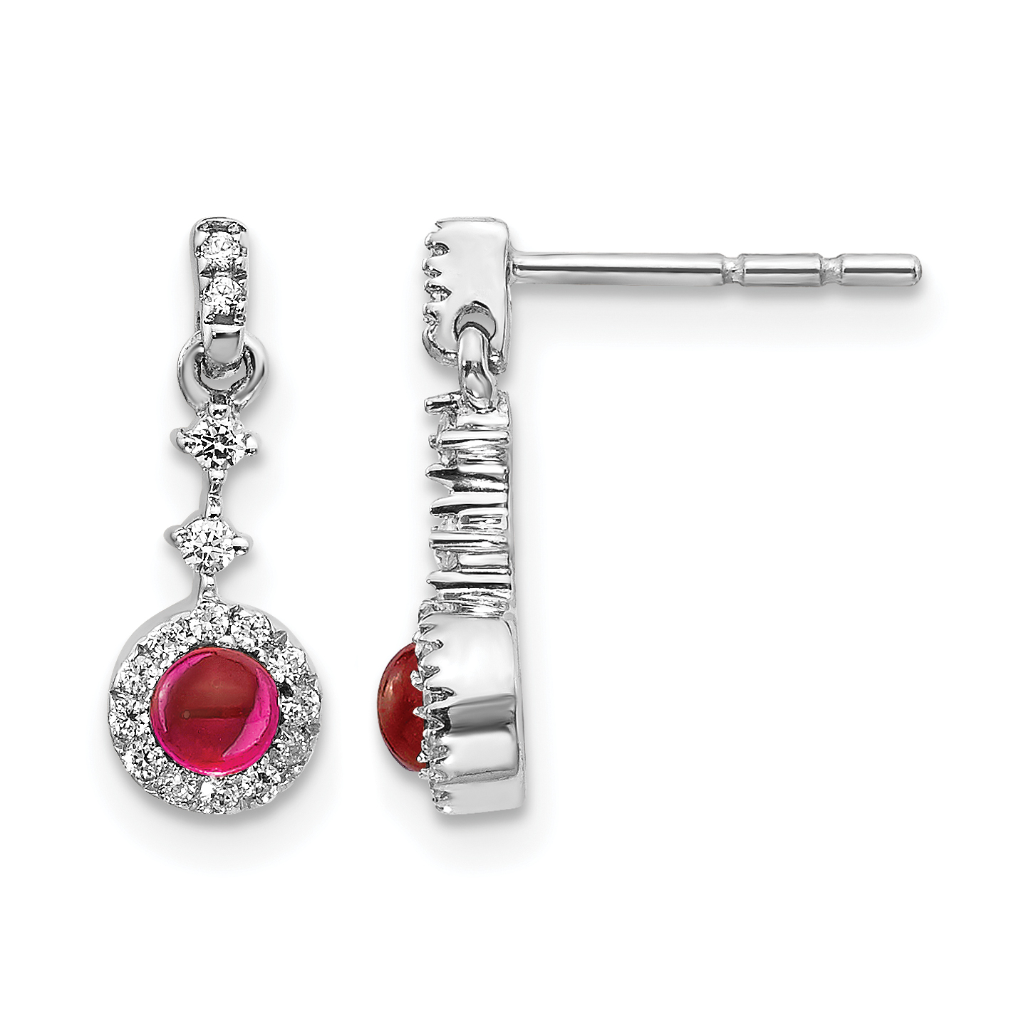 14k White Gold Diamond and Cabochon Ruby Earrings (EM4037-RU-016-WA)