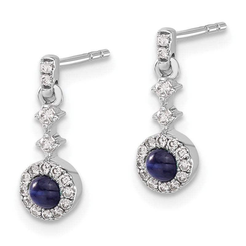 14k White Gold 1/6 carat Lab Grown Diamond VS/SI+ G+ and Cabochon Created Sapphire Complete Dangle Post Earrings