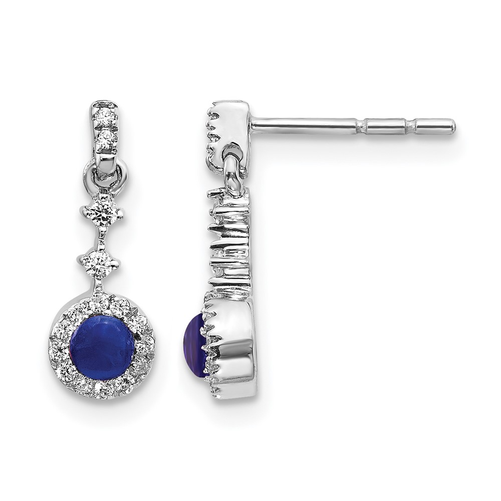 14k White Gold 1/6 carat Lab Grown Diamond VS/SI+ G+ and Cabochon Created Sapphire Complete Dangle Post Earrings (EM4037-CSA-016-WLG)