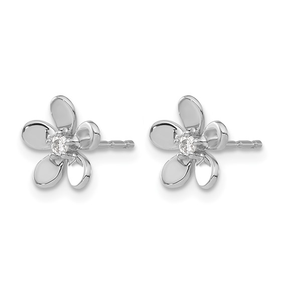 14k White Gold 1/20 carat Diamond Flower Post Earrings