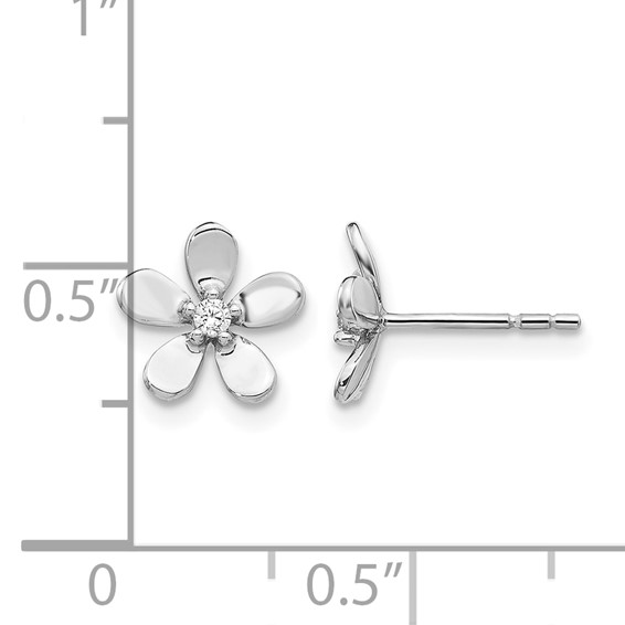 14k White Gold 1/20 carat Diamond Flower Post Earrings