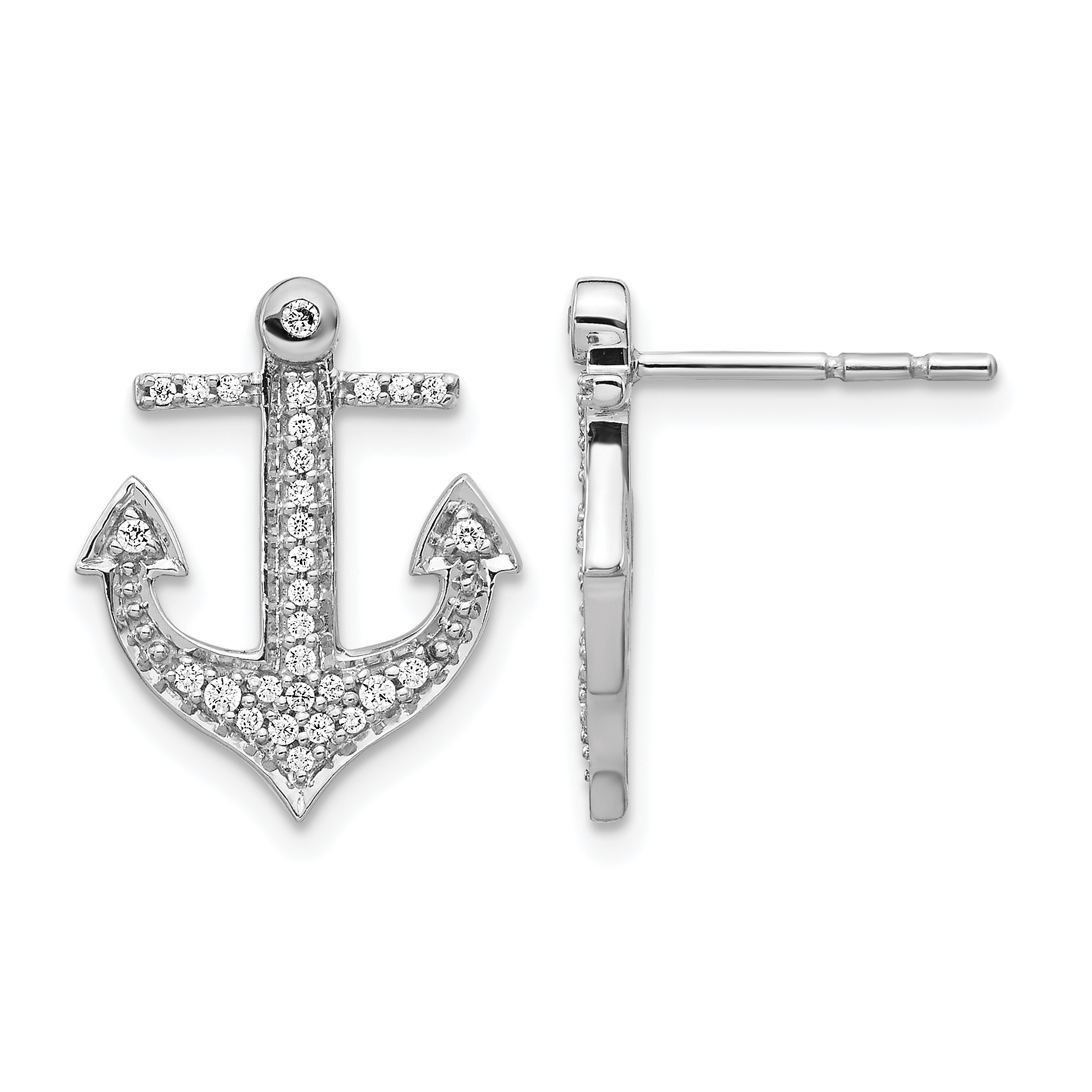 14k White Gold Diamond Anchor Earrings (EM4054-020-WA)